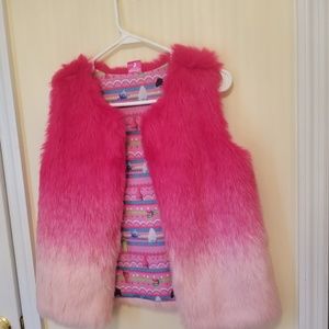 Trolls pink ombre fuzzy vest 10/12 girls